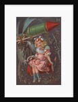 Fourth of July Postcard with a Girl and a Rocket by Anonymous