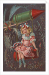 Fourth of July Postcard with a Girl and a Rocket by Anonymous