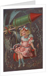 Fourth of July Postcard with a Girl and a Rocket by Anonymous
