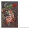 Fourth of July Postcard with a Girl and a Rocket by Anonymous