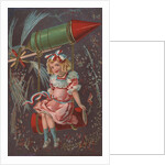 Fourth of July Postcard with a Girl and a Rocket by Anonymous
