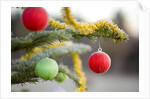 Christmas Ornaments on Tree Covered with Frost by Anonymous