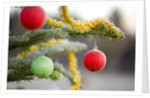 Christmas Ornaments on Tree Covered with Frost by Anonymous