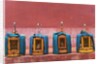 Wooden Bird Cages Against Ancient City Wall by Anonymous