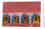 Wooden Bird Cages Against Ancient City Wall by Anonymous