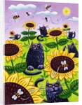 Black Cats Watching Honeybees on Sunflowers by Anonymous