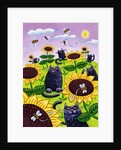 Black Cats Watching Honeybees on Sunflowers by Anonymous