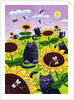 Black Cats Watching Honeybees on Sunflowers by Anonymous