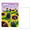 Black Cats Watching Honeybees on Sunflowers by Anonymous