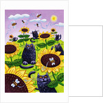 Black Cats Watching Honeybees on Sunflowers by Anonymous