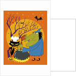 Black cat and old witch brewing a devious concoction by Anonymous