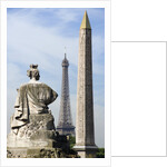 Statue with the Obelisk of Luxor and the Eiffel Tower in the Background by Anonymous