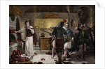 Illustration of Roman Soldiers Discovering a Christian Worshipper in Catacombs by Anonymous