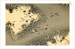 Illustration of Cranes Flying in Grey Clouds by Anonymous