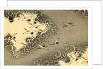Illustration of Cranes Flying in Grey Clouds by Anonymous