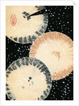 Illustration of Three Umbrellas in Snow by Anonymous