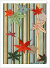 Illustration of Autumn Leaves on a Striped Background by Anonymous