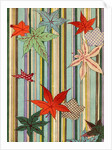 Illustration of Autumn Leaves on a Striped Background by Anonymous