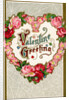 Valentine Greeting Postcard with Heart-Shaped Flower Garland by Anonymous