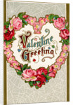 Valentine Greeting Postcard with Heart-Shaped Flower Garland by Anonymous