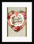 Valentine Greeting Postcard with Heart-Shaped Flower Garland by Anonymous