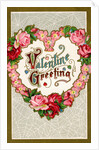 Valentine Greeting Postcard with Heart-Shaped Flower Garland by Anonymous