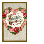 Valentine Greeting Postcard with Heart-Shaped Flower Garland by Anonymous