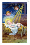 Loving Christmas Wishes Postcard with Christ Child in Manger by Anonymous