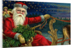 Christmas Greetings Postcard with Santa Claus Holding Reins by Anonymous