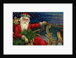 Christmas Greetings Postcard with Santa Claus Holding Reins by Anonymous