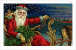 Christmas Greetings Postcard with Santa Claus Holding Reins by Anonymous