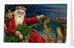 Christmas Greetings Postcard with Santa Claus Holding Reins by Anonymous
