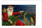 Christmas Greetings Postcard with Santa Claus Holding Reins by Anonymous