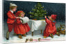 A Merry Christmas Postcard with Children Decorating Christmas Tree by Anonymous