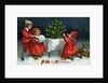 A Merry Christmas Postcard with Children Decorating Christmas Tree by Anonymous