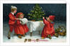 A Merry Christmas Postcard with Children Decorating Christmas Tree by Anonymous