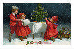 A Merry Christmas Postcard with Children Decorating Christmas Tree by Anonymous