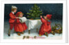 A Merry Christmas Postcard with Children Decorating Christmas Tree by Anonymous