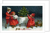 A Merry Christmas Postcard with Children Decorating Christmas Tree by Anonymous