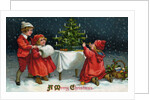 A Merry Christmas Postcard with Children Decorating Christmas Tree by Anonymous