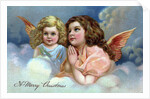 A Merry Christmas Postcard with Two Praying Angels by Anonymous
