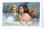 A Merry Christmas Postcard with Two Praying Angels by Anonymous