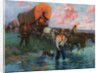 Calendar Illustration of Settlers in Covered Wagons Crossing the Plains by Frank Stick