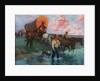 Calendar Illustration of Settlers in Covered Wagons Crossing the Plains by Frank Stick