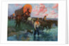 Calendar Illustration of Settlers in Covered Wagons Crossing the Plains by Frank Stick