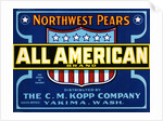 All American Brand Northwest Pears Fruit Crate Label by Anonymous