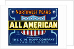 All American Brand Northwest Pears Fruit Crate Label by Anonymous