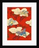 Illustration of Butterflies on Red and White Background by Anonymous