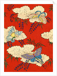 Illustration of Butterflies on Red and White Background by Anonymous