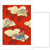 Illustration of Butterflies on Red and White Background by Anonymous